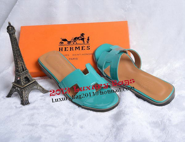 Hermes Slipper Patent Leather HO0430 Green Hermes Slipper Patent Leather HO0430 Green
