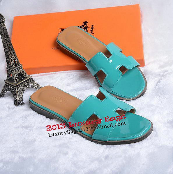 Hermes Slipper Patent Leather HO0430 Green Hermes Slipper Patent Leather HO0430 Green