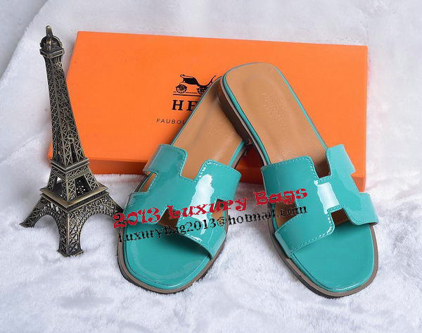Hermes Slipper Patent Leather HO0430 Green Hermes Slipper Patent Leather HO0430 Green
