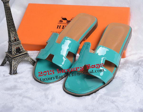 Hermes Slipper Patent Leather HO0430 Green Hermes Slipper Patent Leather HO0430 Green