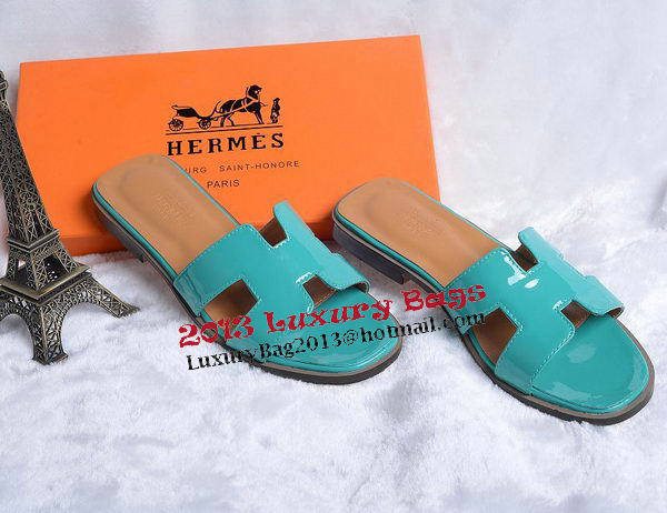 Hermes Slipper Patent Leather HO0430 Green Hermes Slipper Patent Leather HO0430 Green
