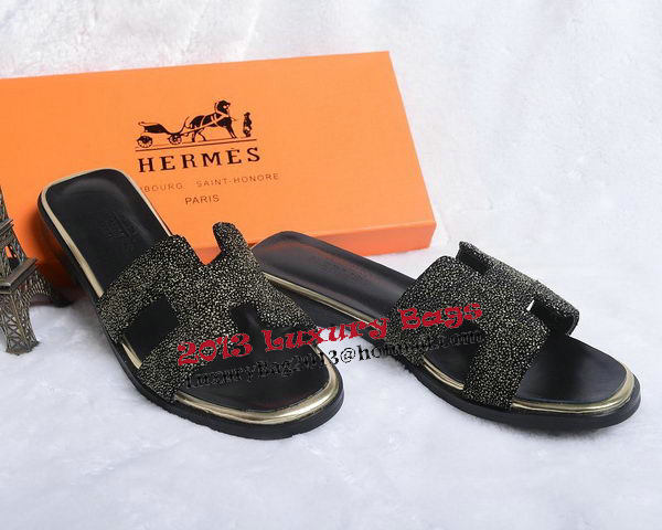 Hermes Slipper Suede Leather HO0447 Black Hermes Slipper Suede Leather HO0447 Black