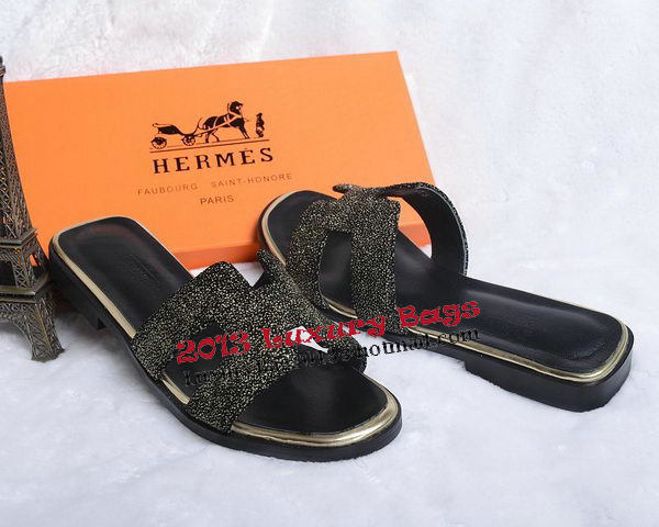 Hermes Slipper Suede Leather HO0447 Black Hermes Slipper Suede Leather HO0447 Black