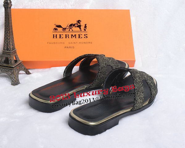 Hermes Slipper Suede Leather HO0447 Black Hermes Slipper Suede Leather HO0447 Black