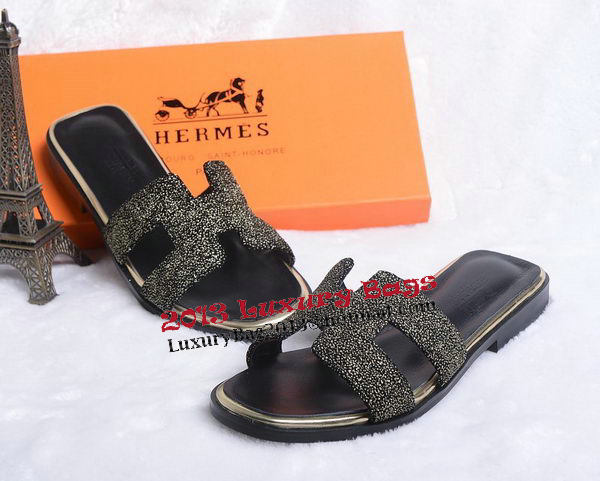Hermes Slipper Suede Leather HO0447 Black Hermes Slipper Suede Leather HO0447 Black