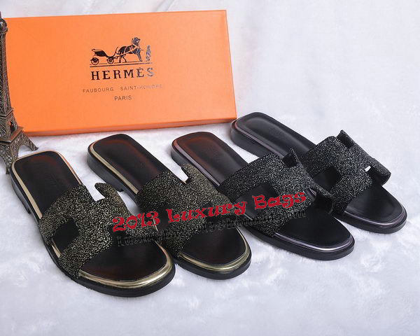 Hermes Slipper Suede Leather HO0447 Black Hermes Slipper Suede Leather HO0447 Black