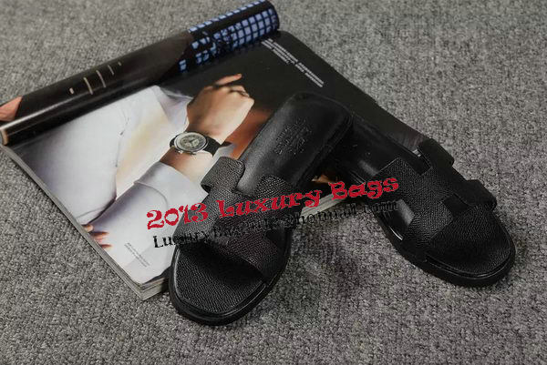 Hermes Slipper Togo Leather HO060 Black Hermes Slipper Togo Leather HO060 Black