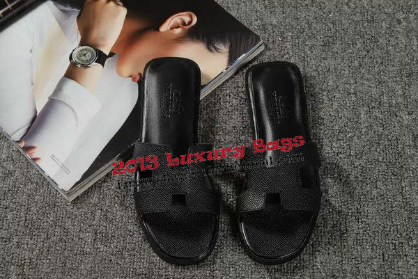 Hermes Slipper Togo Leather HO060 Black Hermes Slipper Togo Leather HO060 Black
