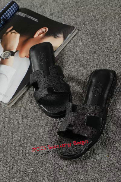 Hermes Slipper Togo Leather HO060 Black Hermes Slipper Togo Leather HO060 Black