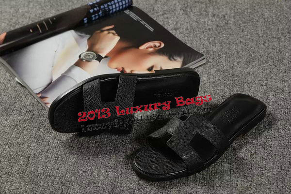 Hermes Slipper Togo Leather HO060 Black Hermes Slipper Togo Leather HO060 Black