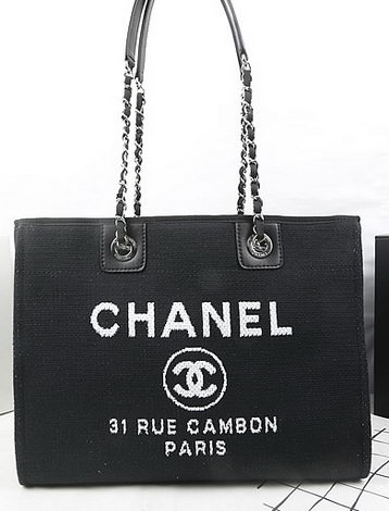 Chanel Medium Canvas Tote Shopping Bag A67001 Black Chanel Medium Canvas Tote Shopping Bag A67001 Black
