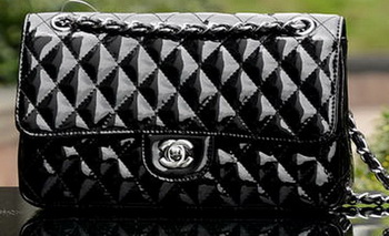 Chanel 2.55 Series Flap Bag Black Patent Leather A1112 Silver Chanel 2.55 Series Flap Bag Black Patent Leather A1112 Silver