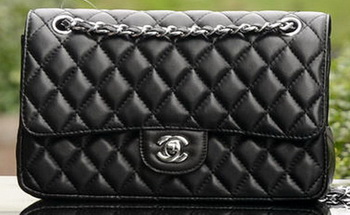 Chanel 2.55 Series Flap Bag Black Sheepskin Leather A1112 Silver Chanel 2.55 Series Flap Bag Black Sheepskin Leather A1112 Silver
