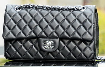 Chanel 2.55 Series Flap Bag Black Sheepskin Leather A37586 Silver Chanel 2.55 Series Flap Bag Black Sheepskin Leather A37586 Silver