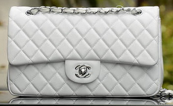 Chanel 2.55 Series Flap Bag White Sheepskin Leather A37586 Silver Chanel 2.55 Series Flap Bag White Sheepskin Leather A37586 Silver