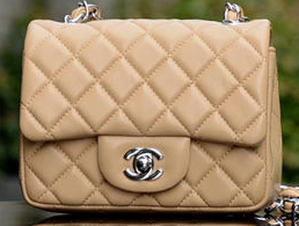 Chanel Classic MINI Flap Bag Apricot Sheepskin A37585 Silver Chanel Classic MINI Flap Bag Apricot Sheepskin A37585 Silver