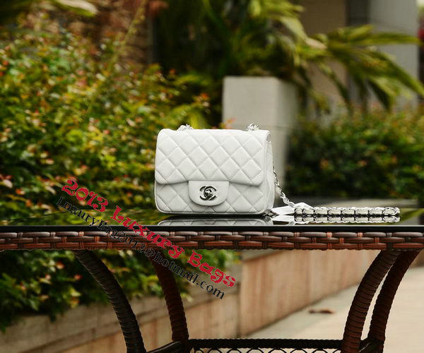 Chanel Classic MINI Flap Bag White Sheepskin A37585 Silver Chanel Classic MINI Flap Bag White Sheepskin A37585 Silver