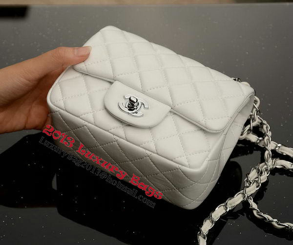 Chanel Classic MINI Flap Bag White Sheepskin A37585 Silver Chanel Classic MINI Flap Bag White Sheepskin A37585 Silver