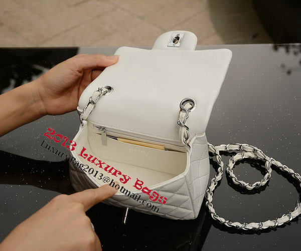 Chanel Classic MINI Flap Bag White Sheepskin A37585 Silver Chanel Classic MINI Flap Bag White Sheepskin A37585 Silver