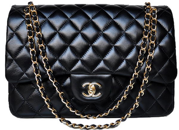 Chanel Jumbo Quilted Classic Black Sheepskin Flap Bag A58600 Gold Chanel Jumbo Quilted Classic Black Sheepskin Flap Bag A58600 Gold
