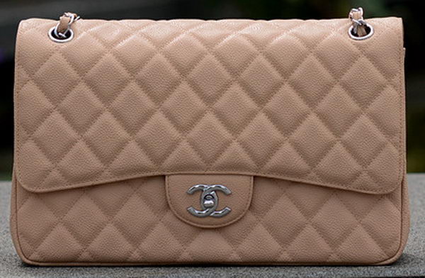 Chanel Jumbo Quilted Classic Flap Bag Apricot Cannage Patterns A58600 Silver Chanel Jumbo Quilted Classic Flap Bag Apricot Cannage Patterns A58600 Silver