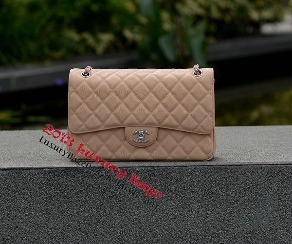 Chanel Jumbo Quilted Classic Flap Bag Apricot Cannage Patterns A58600 Silver Chanel Jumbo Quilted Classic Flap Bag Apricot Cannage Patterns A58600 Silver