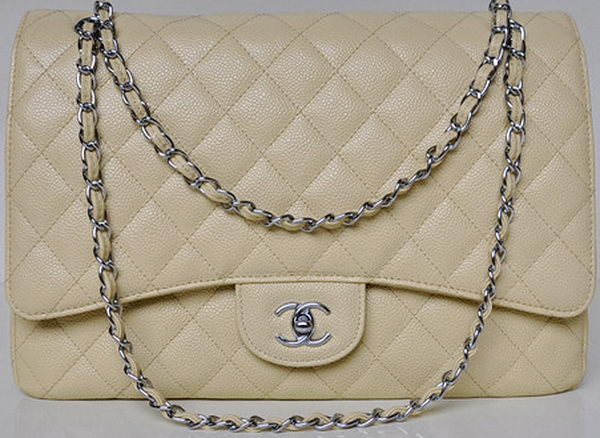 Chanel Maxi Quilted Classic Flap Bag Apricot Cannage Patterns A58601 Silver Chanel Maxi Quilted Classic Flap Bag Apricot Cannage Patterns A58601 Silver