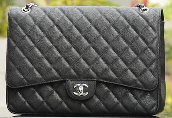 Chanel Maxi Quilted Classic Flap Bag Black Cannage Patterns A58601 Silver Chanel Maxi Quilted Classic Flap Bag Black Cannage Patterns A58601 Silver