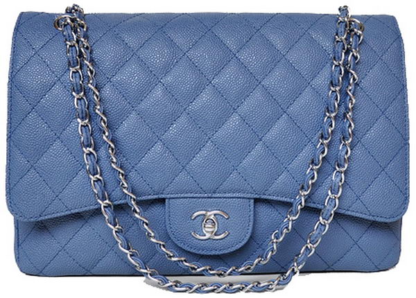 Chanel Maxi Quilted Classic Flap Bag Blue Cannage Patterns A58601 Silver Chanel Maxi Quilted Classic Flap Bag Blue Cannage Patterns A58601 Silver