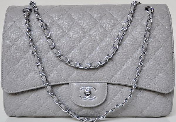 Chanel Maxi Quilted Classic Flap Bag Grey Cannage Patterns A58601 Silver Chanel Maxi Quilted Classic Flap Bag Grey Cannage Patterns A58601 Silver