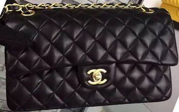 Chanel 2.55 Series Flap Bag Black Sheepskin Leather A06375 Gold Chanel 2.55 Series Flap Bag Black Sheepskin Leather A06375 Gold