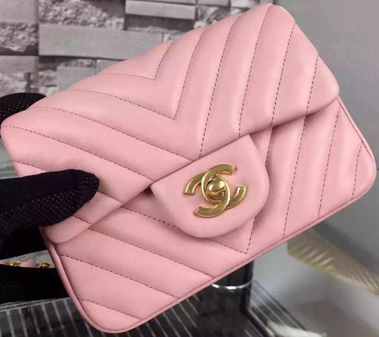 Chanel Classic mini Flap Bag Chevron Sheepskin Leather A68748 Pink Chanel Classic mini Flap Bag Chevron Sheepskin Leather A68748 Pink
