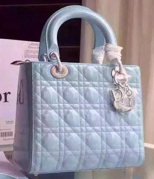 Dior Small Lady Dior Bag Patent Leather CD5502 Light Blue Dior Small Lady Dior Bag Patent Leather CD5502 Light Blue