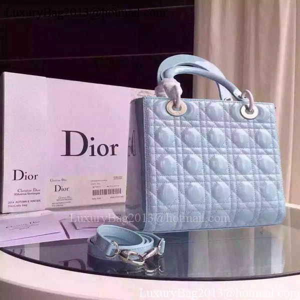 Dior Small Lady Dior Bag Patent Leather CD5502 Light Blue Dior Small Lady Dior Bag Patent Leather CD5502 Light Blue