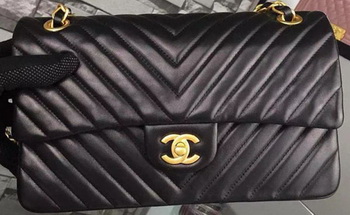 Chanel 2.55 Series Flap Bag Black Lambskin Chevron Leather A5023 Gold Chanel 2.55 Series Flap Bag Black Lambskin Chevron Leather A5023 Gold