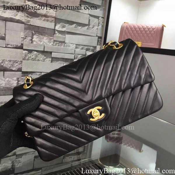 Chanel 2.55 Series Flap Bag Black Lambskin Chevron Leather A5023 Gold Chanel 2.55 Series Flap Bag Black Lambskin Chevron Leather A5023 Gold
