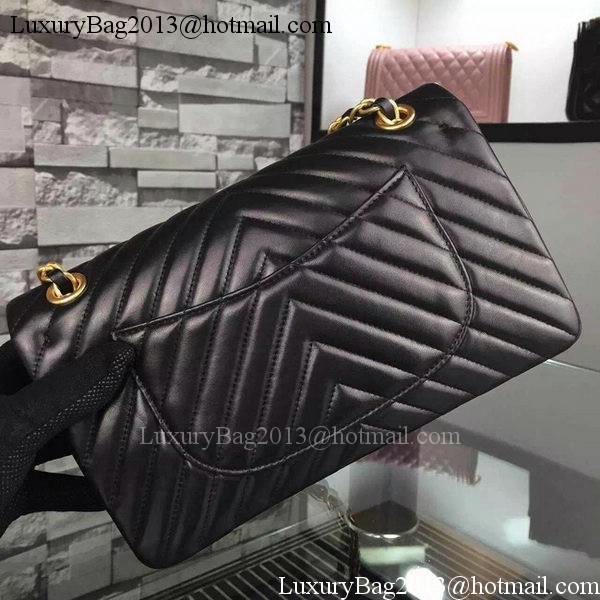 Chanel 2.55 Series Flap Bag Black Lambskin Chevron Leather A5023 Gold Chanel 2.55 Series Flap Bag Black Lambskin Chevron Leather A5023 Gold