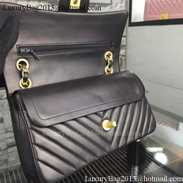 Chanel 2.55 Series Flap Bag Black Lambskin Chevron Leather A5023 Gold Chanel 2.55 Series Flap Bag Black Lambskin Chevron Leather A5023 Gold
