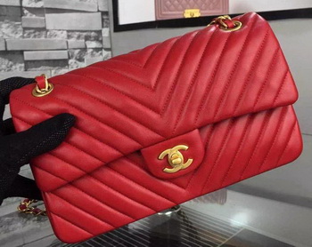 Chanel 2.55 Series Flap Bag Red Lambskin Chevron Leather A5023 Gold Chanel 2.55 Series Flap Bag Red Lambskin Chevron Leather A5023 Gold