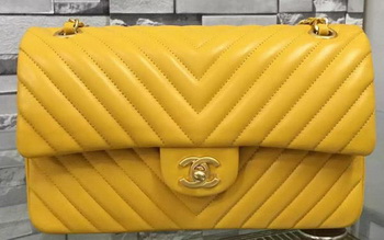 Chanel 2.55 Series Flap Bag Yellow Lambskin Chevron Leather A5023 Gold Chanel 2.55 Series Flap Bag Yellow Lambskin Chevron Leather A5023 Gold