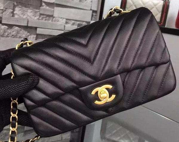 Chanel mini Classic Flap Bag Black Original Sheepskin Chevron Leather CHA5500 Gold Chanel mini Classic Flap Bag Black Original Sheepskin Chevron Leather CHA5500 Gold
