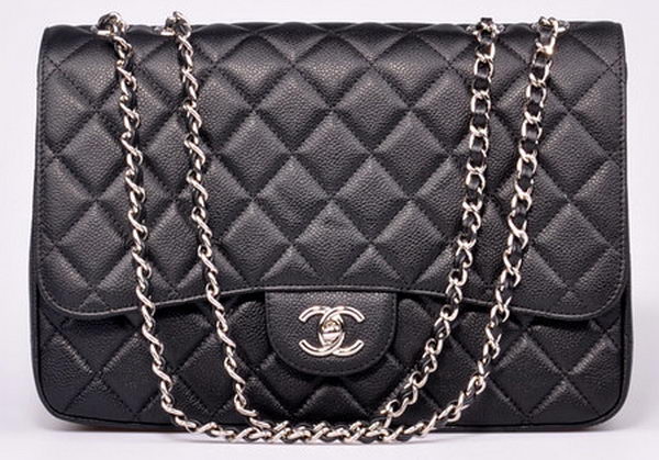 Chanel Jumbo Flap Bag Black Cannage Pattern A28600 Silver Chanel Jumbo Flap Bag Black Cannage Pattern A28600 Silver