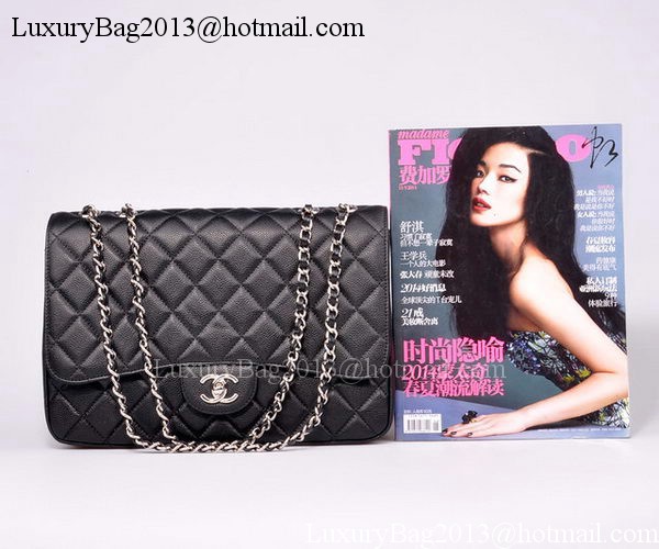 Chanel Jumbo Flap Bag Black Cannage Pattern A28600 Silver Chanel Jumbo Flap Bag Black Cannage Pattern A28600 Silver