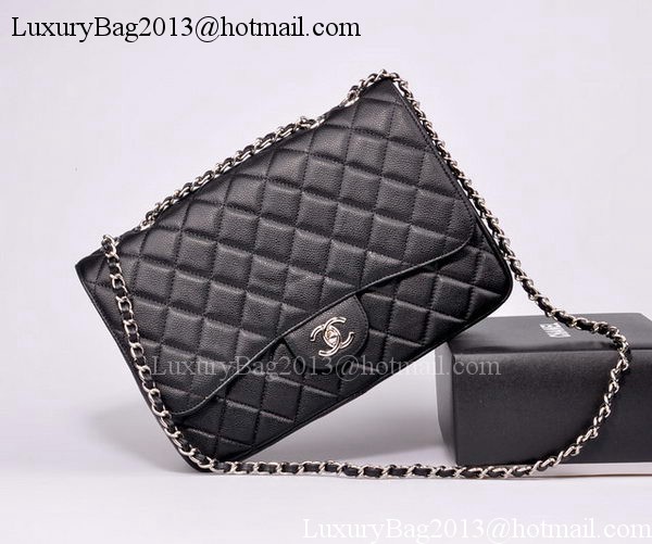 Chanel Jumbo Flap Bag Black Cannage Pattern A28600 Silver Chanel Jumbo Flap Bag Black Cannage Pattern A28600 Silver