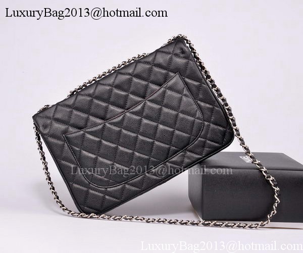 Chanel Jumbo Flap Bag Black Cannage Pattern A28600 Silver Chanel Jumbo Flap Bag Black Cannage Pattern A28600 Silver