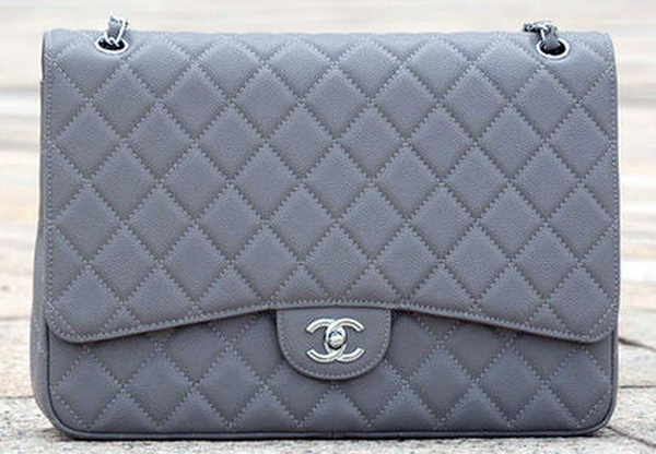 Chanel Maxi Quilted Classic Flap Bag Grey Cannage Pattern A58601 Silver Chanel Maxi Quilted Classic Flap Bag Grey Cannage Pattern A58601 Silver