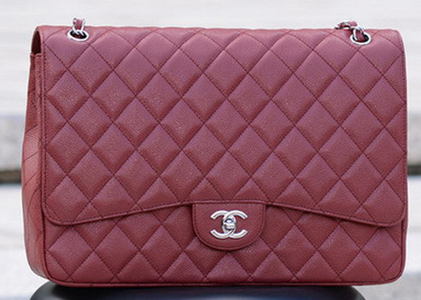 Chanel Maxi Quilted Classic Flap Bag Maroon Cannage Pattern A58601 Silver Chanel Maxi Quilted Classic Flap Bag Maroon Cannage Pattern A58601 Silver