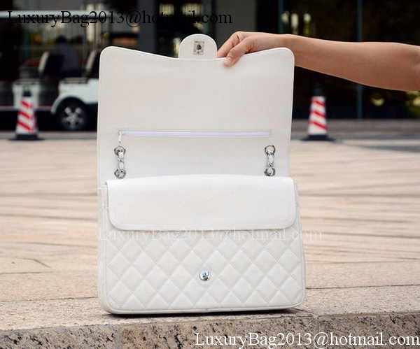 Chanel Maxi Quilted Classic Flap Bag White Cannage Pattern A58601 Silver