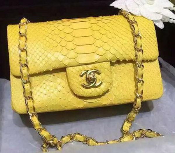 Chanel mini Classic Flap Bag Original Snake Leather A1116 Yellow Chanel mini Classic Flap Bag Original Snake Leather A1116 Yellow