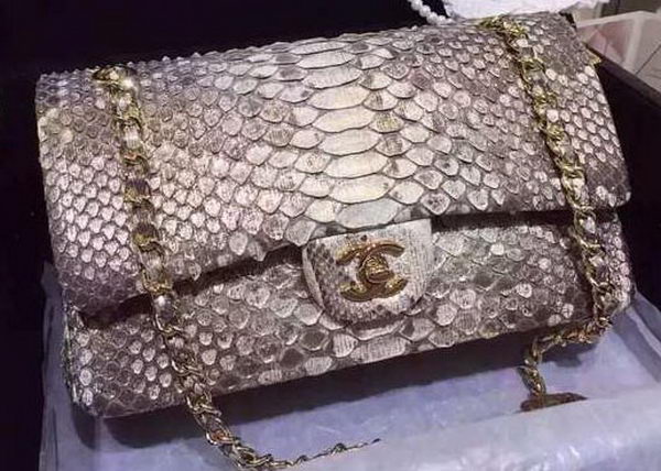 Chanel 2.55 Series Flap Bags Gray Original Python Leather A1112SA Gold Chanel 2.55 Series Flap Bags Gray Original Python Leather A1112SA Gold